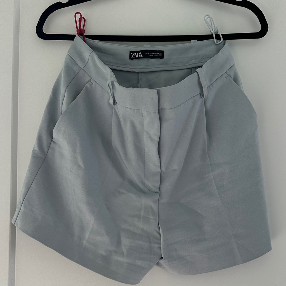 ZARA Light Blue High-Waist Tailored Women's Shorts (M)